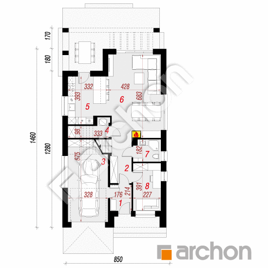 gotowy projekt Dom w laurowiśniach 2 (G) rzut parteru