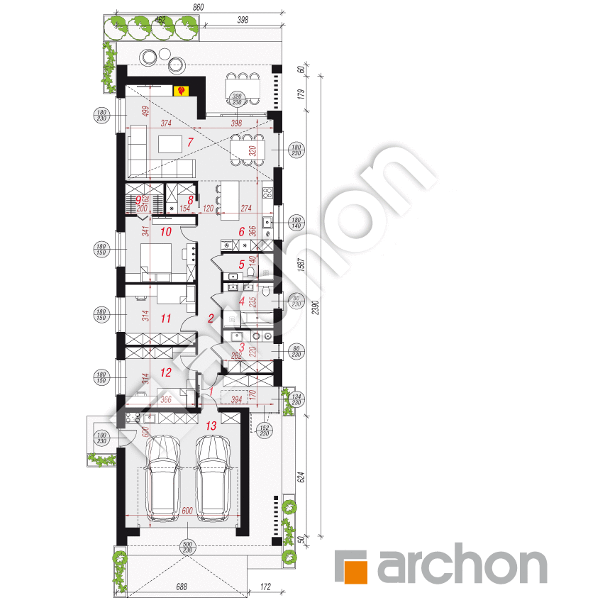 gotowy projekt Dom w akmeliach (G2E) rzut parteru