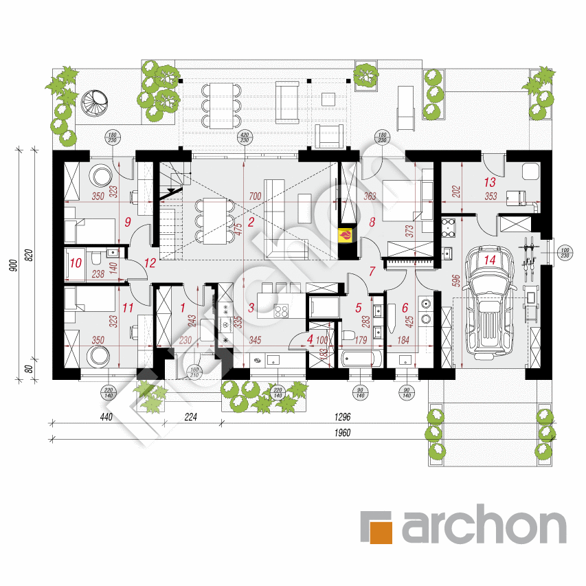 gotowy projekt Dom w kotewkach (GE) rzut parteru