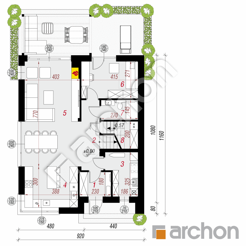 gotowy projekt Dom w anyżku 9 (E) rzut parteru