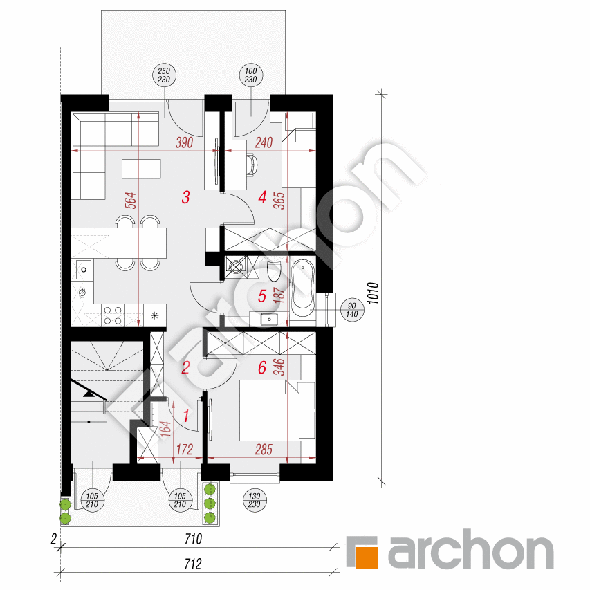 gotowy projekt Dom w bratkach 21 (R2B) rzut parteru