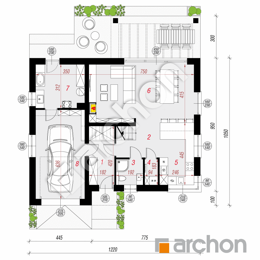 gotowy projekt Dom w aurorach 22 (GE) rzut parteru