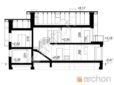 gotowy projekt Dom w rododendronach 6 (A) przekroj budynku