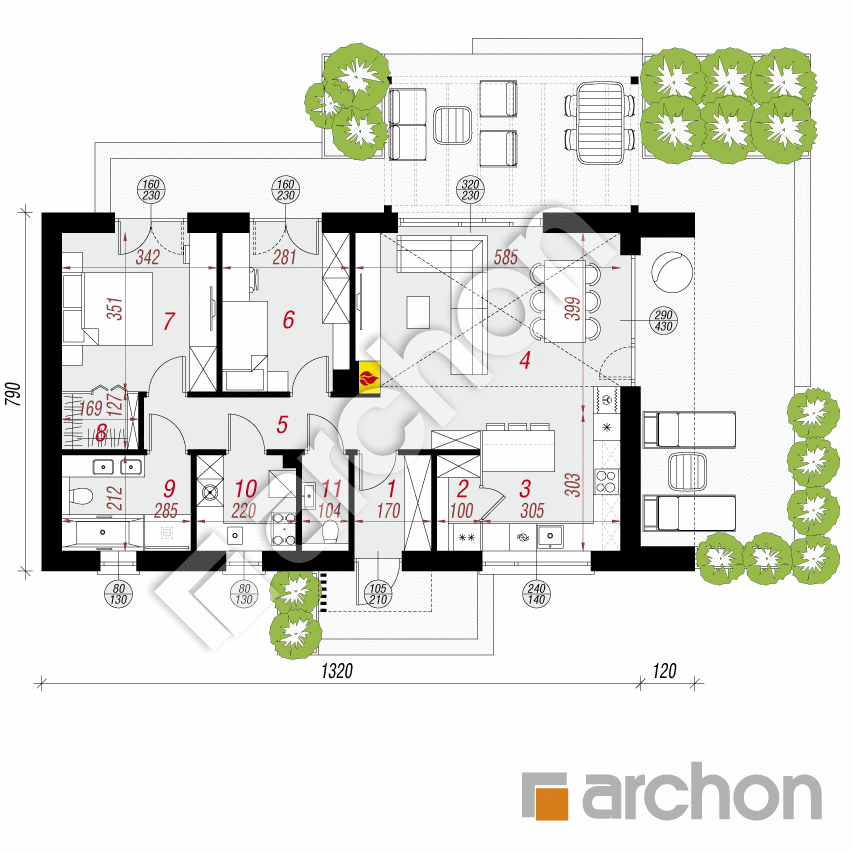 gotowy projekt Dom w kosaćcach 55 (E) rzut parteru