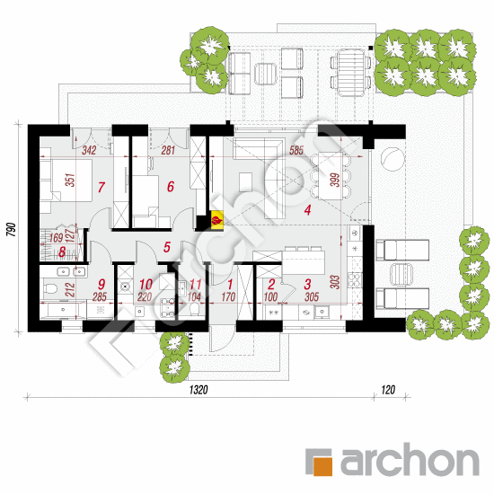 gotowy projekt Dom w kosaćcach 55 (E) rzut parteru