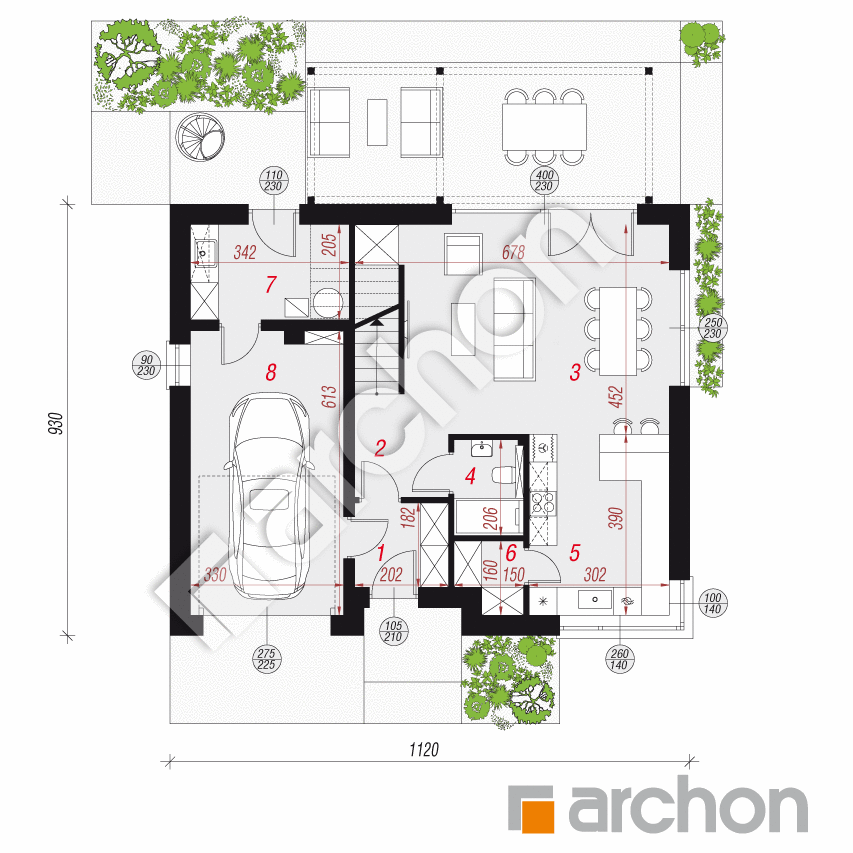 gotowy projekt Dom we frezjach 2 (G) rzut parteru