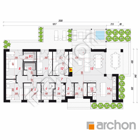 gotowy projekt Dom w kosaćcach 29 (E) rzut parteru