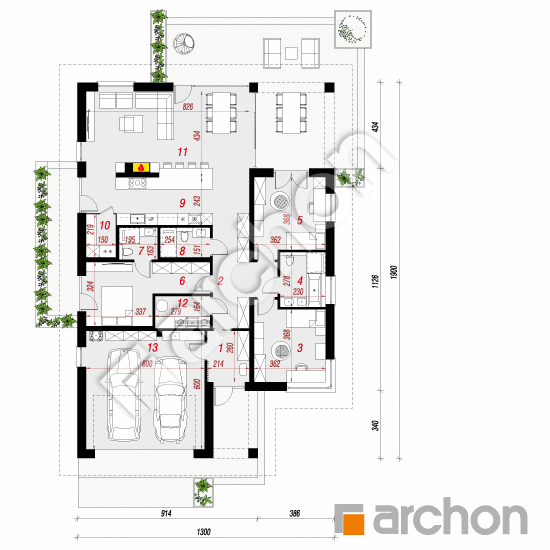 gotowy projekt Dom w peoniach 2 (G2E) rzut parteru