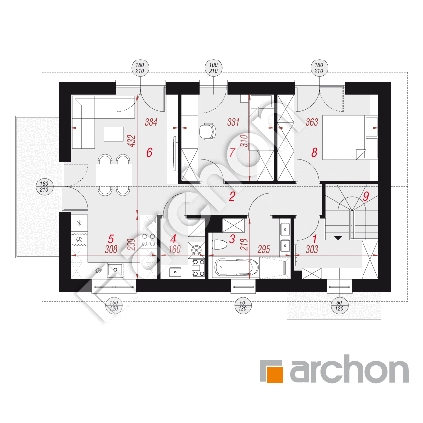 gotowy projekt Dom w halezjach 8 (R2E) rzut poddasza