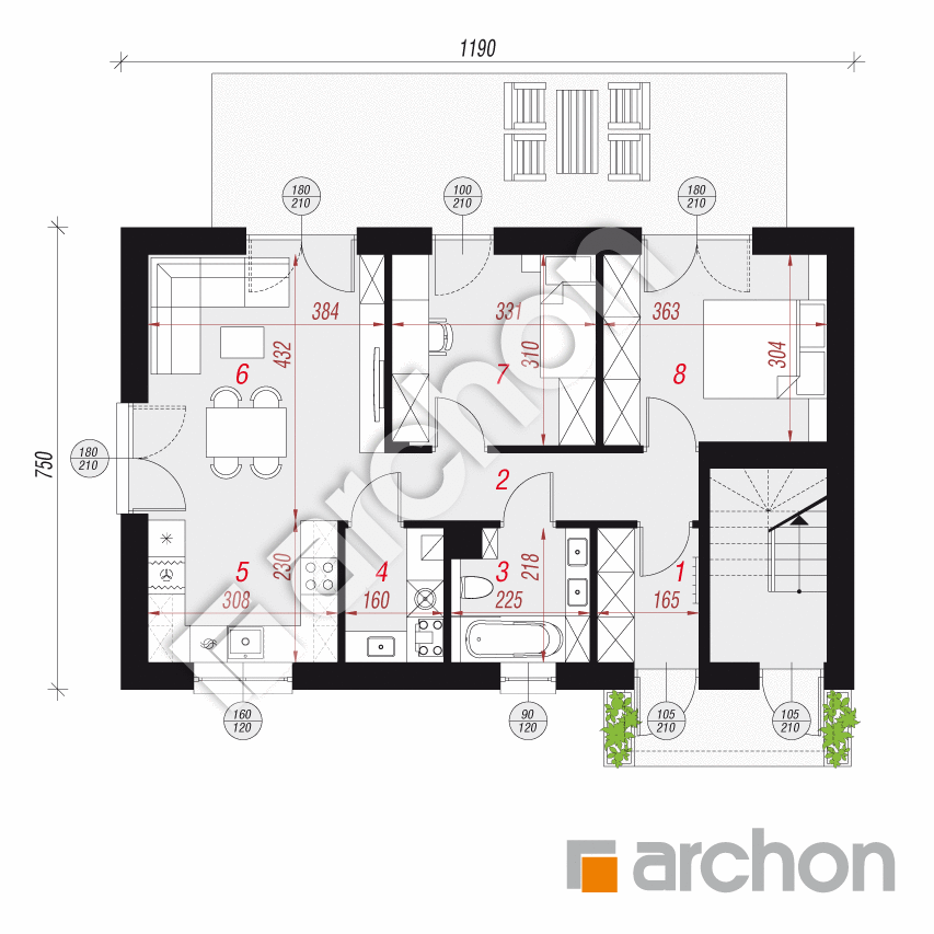 gotowy projekt Dom w halezjach 8 (R2E) rzut parteru