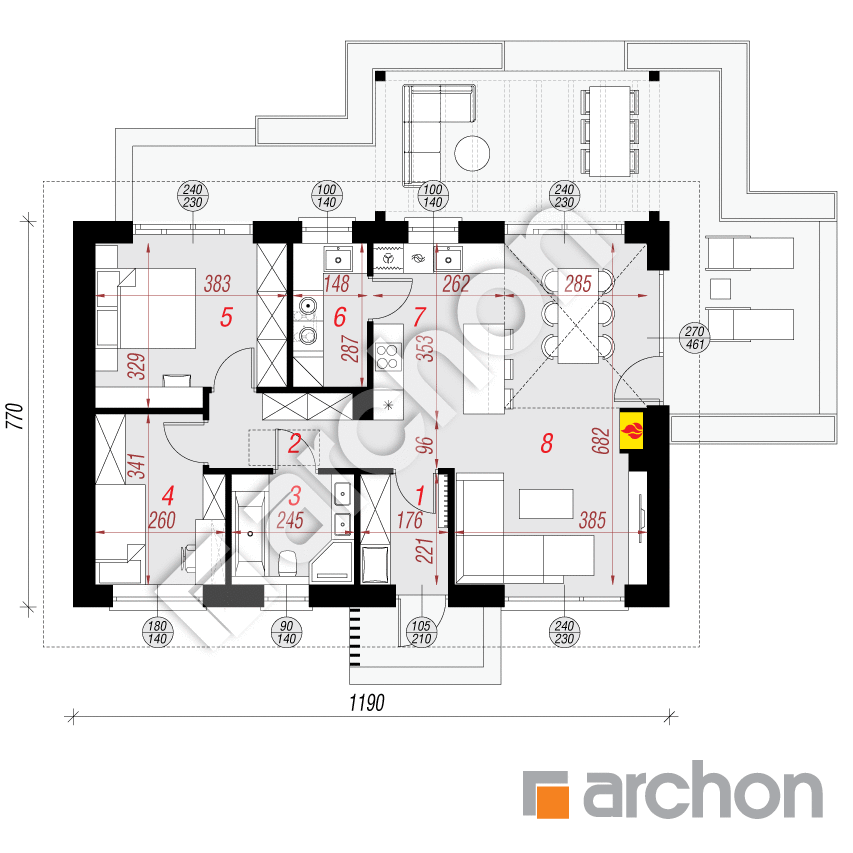 gotowy projekt Dom w kosaćcach 54 (E) rzut parteru