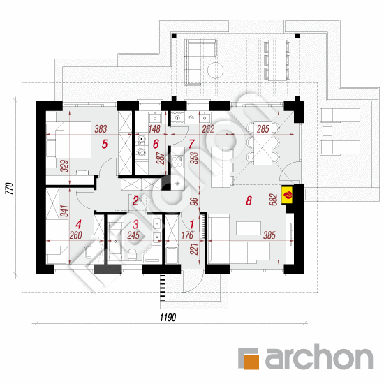 gotowy projekt Dom w kosaćcach 54 (E) rzut parteru