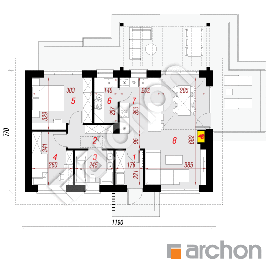 gotowy projekt Dom w kosaćcach 54 (E) rzut parteru