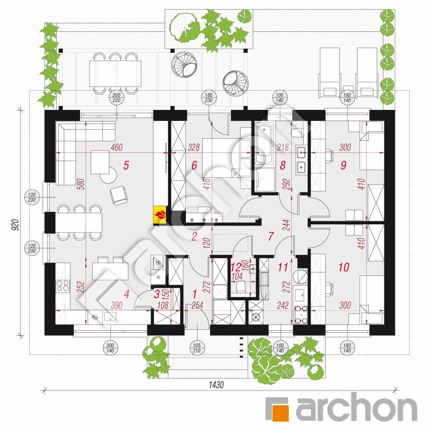 gotowy projekt Dom w kruszczykach 20 (AE) rzut parteru