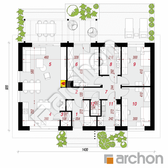 gotowy projekt Dom w kruszczykach 20 (AE) rzut parteru