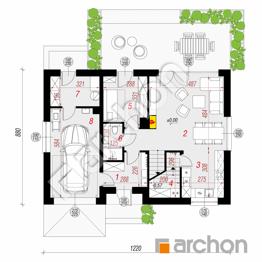 gotowy projekt Dom w malinówkach 23 (GA) rzut parteru