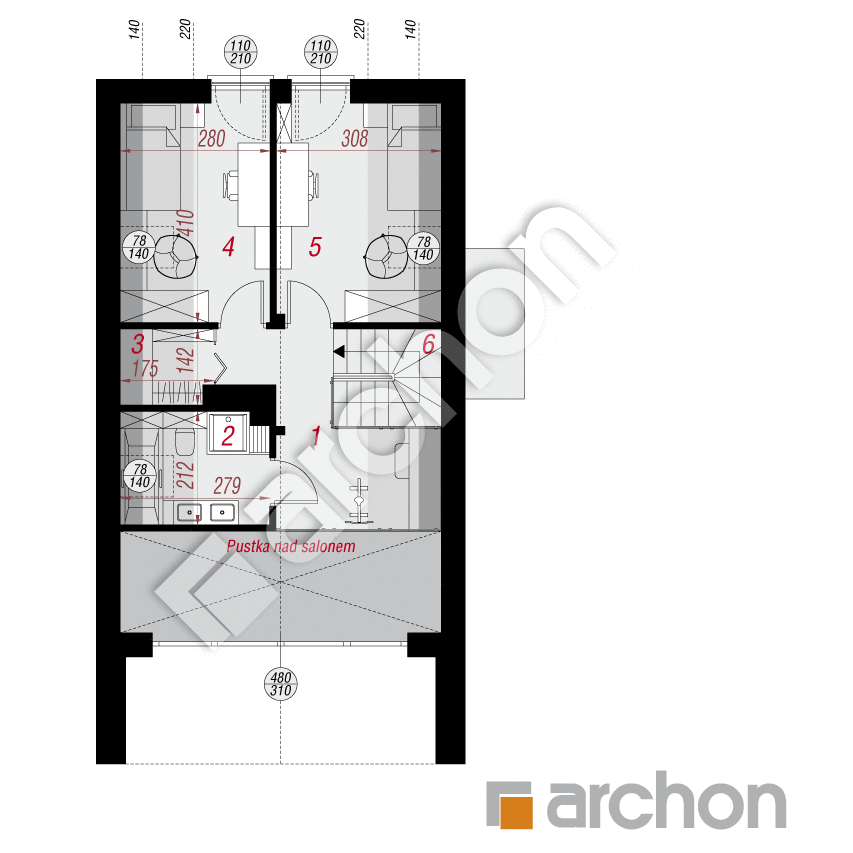 gotowy projekt Dom w ostojach (E) rzut poddasza