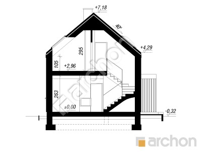 gotowy projekt Dom w ostojach (E) przekroj budynku