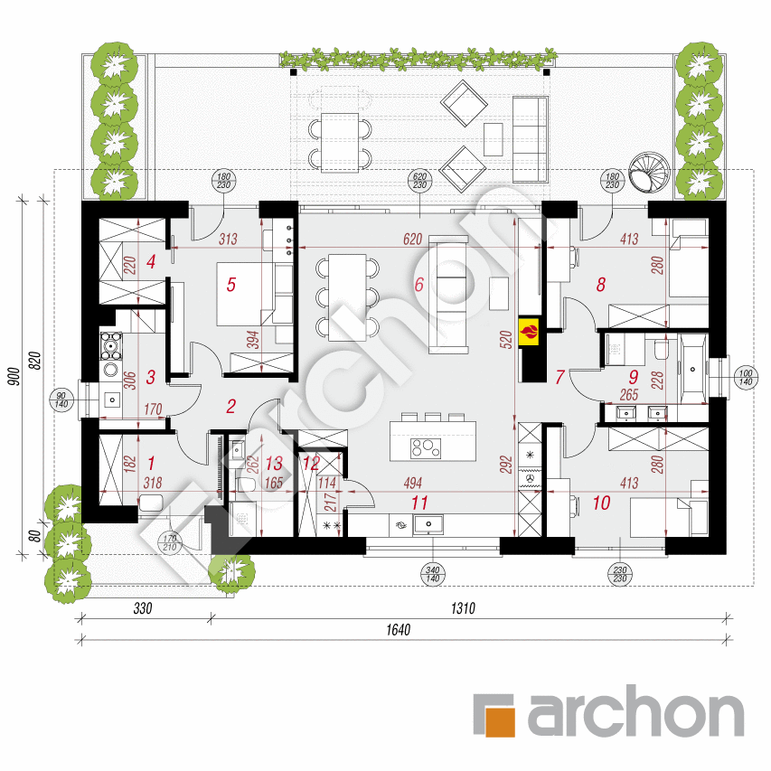 gotowy projekt Dom w modrzewiach 10 (E) rzut parteru