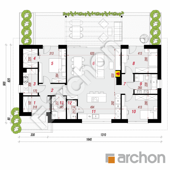 gotowy projekt Dom w modrzewiach 10 (E) rzut parteru