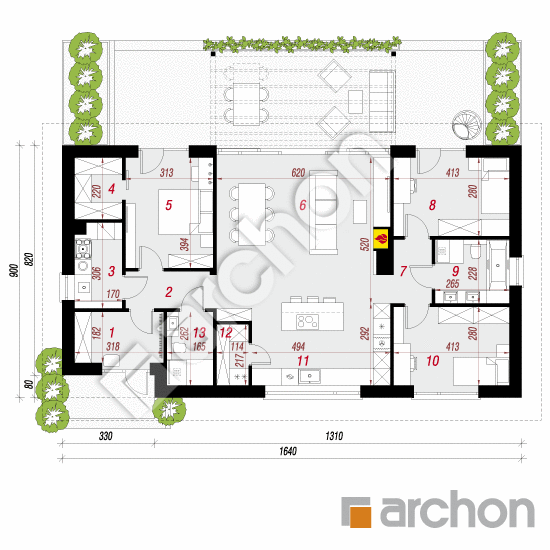 gotowy projekt Dom w modrzewiach 10 (E) rzut parteru