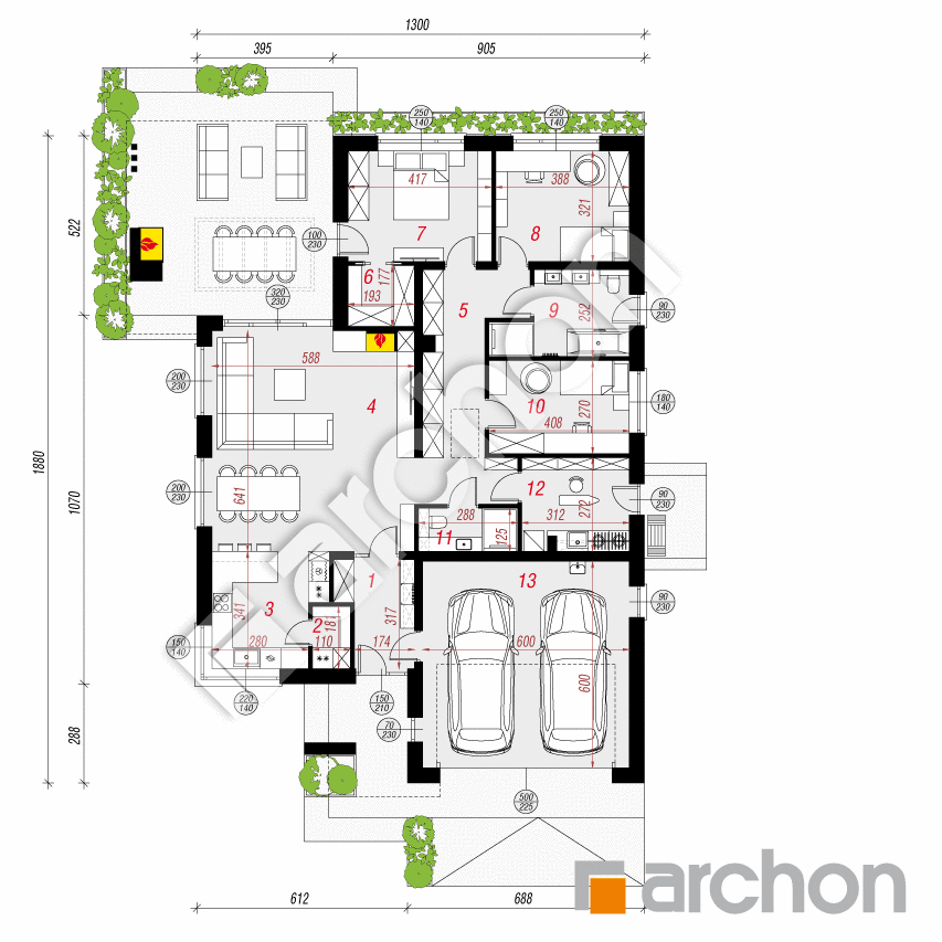 gotowy projekt Dom w renklodach 36 (G2) rzut parteru
