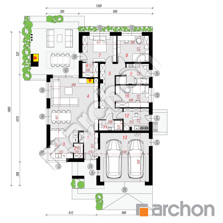 gotowy projekt Dom w renklodach 36 (G2) rzut parteru