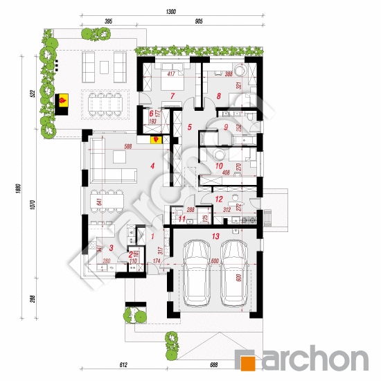 gotowy projekt Dom w renklodach 36 (G2) rzut parteru