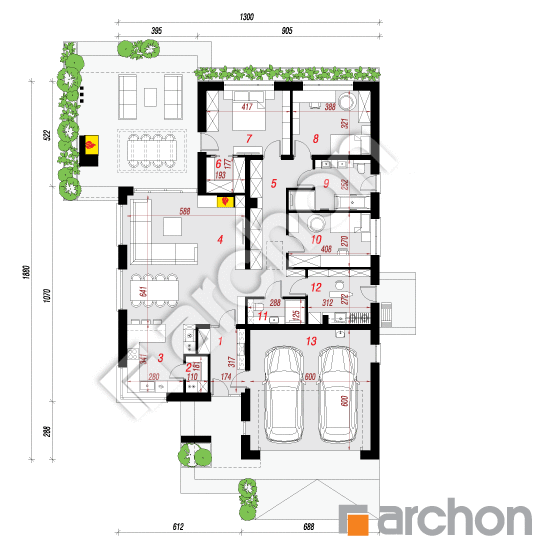 gotowy projekt Dom w renklodach 36 (G2) rzut parteru