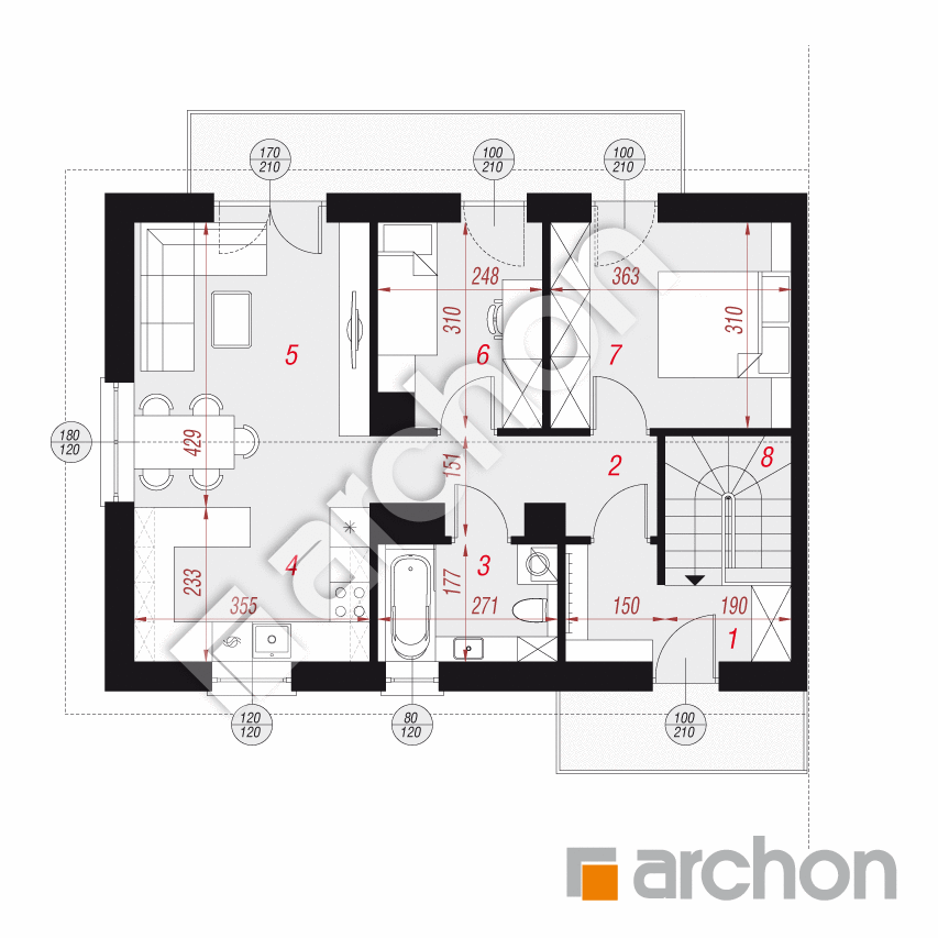 gotowy projekt Dom w halezjach (R2BA) rzut poddasza