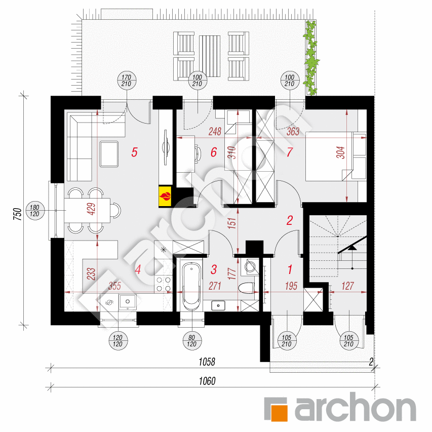 gotowy projekt Dom w halezjach (R2BA) rzut parteru