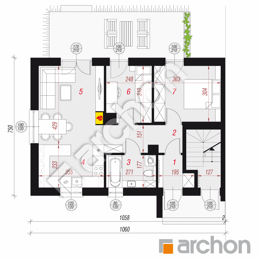 gotowy projekt Dom w halezjach (R2BA) rzut parteru