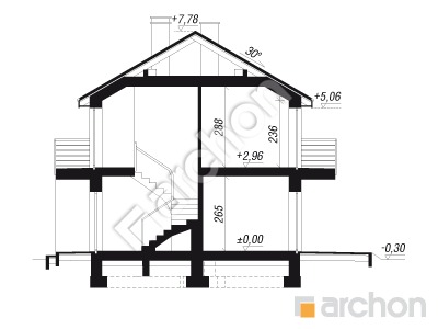 gotowy projekt Dom w halezjach (R2BA) przekroj budynku