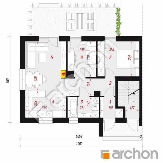 gotowy projekt Dom w halezjach (R2BA) rzut parteru