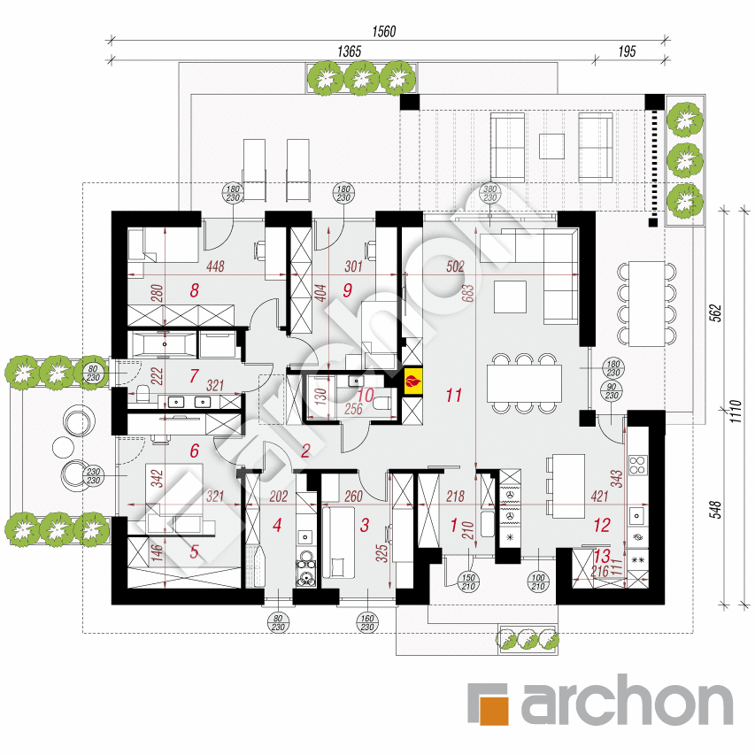 gotowy projekt Dom w perowskiach 2 (E) rzut parteru