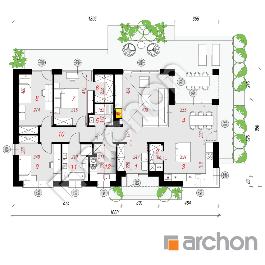 gotowy projekt Dom w połonicznikach (E) rzut parteru