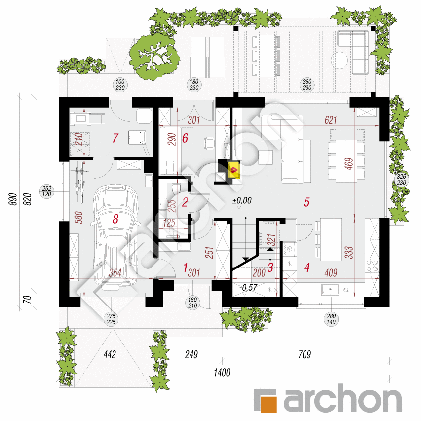 gotowy projekt Dom w malinówkach 56 (G) rzut parteru