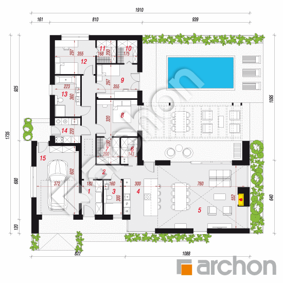gotowy projekt Dom w dracenach 4 (GE) rzut parteru