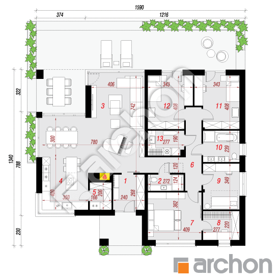 gotowy projekt Dom w przebiśniegach 28 rzut parteru