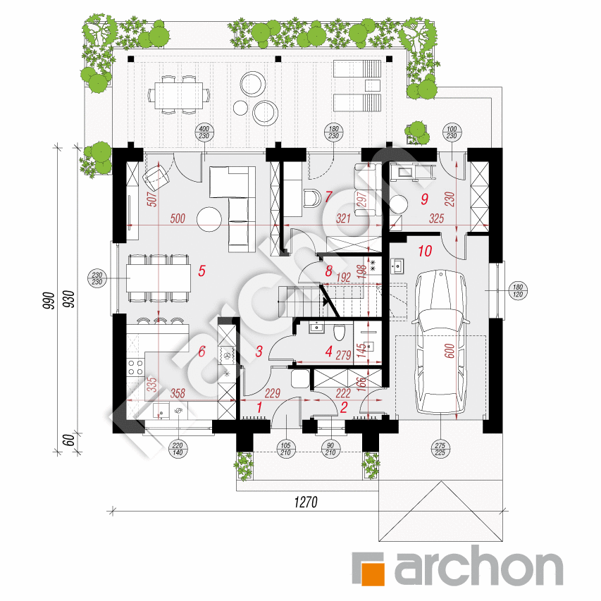 gotowy projekt Dom w balsamowcach 15 (GA) rzut parteru
