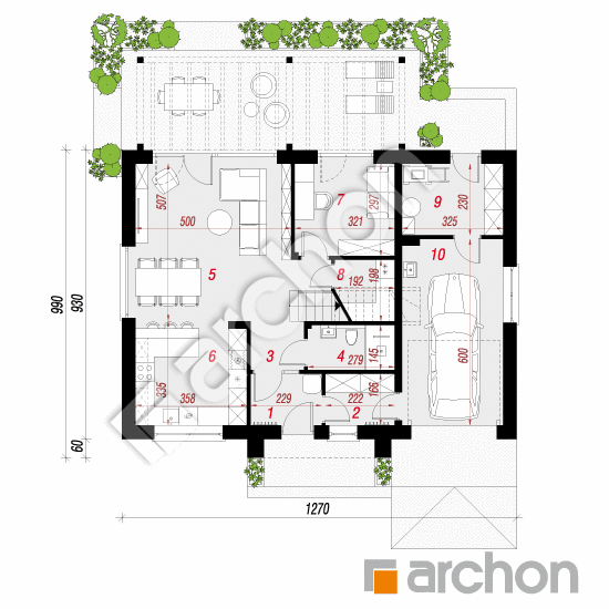 gotowy projekt Dom w balsamowcach 15 (GA) rzut parteru