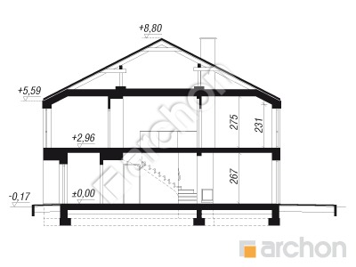 gotowy projekt Dom pod miłorzębem 15 (GR2B) przekroj budynku