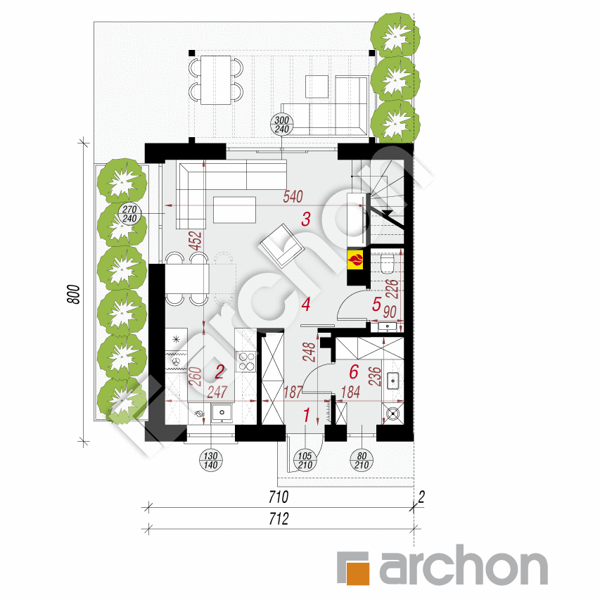 gotowy projekt Dom w modrakach 5 (B) rzut parteru