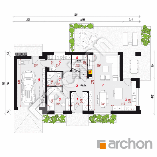 gotowy projekt Dom w trzcinnikach 5 (GE) rzut parteru