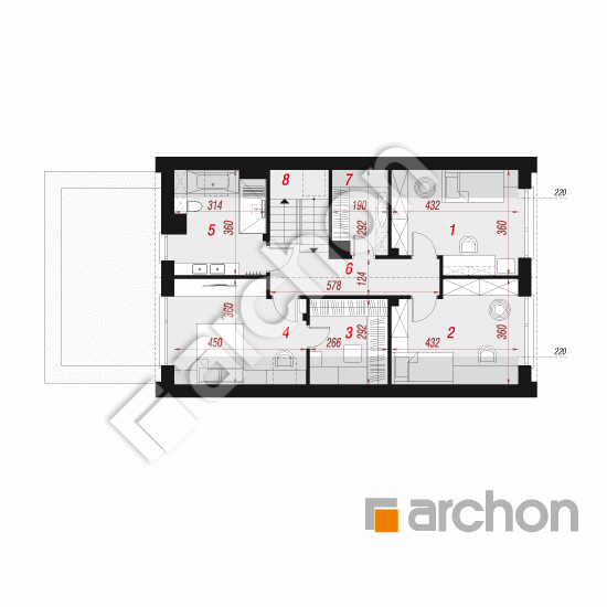 gotowy projekt Dom w trzcinnikach 5 (GE) rzut poddasza