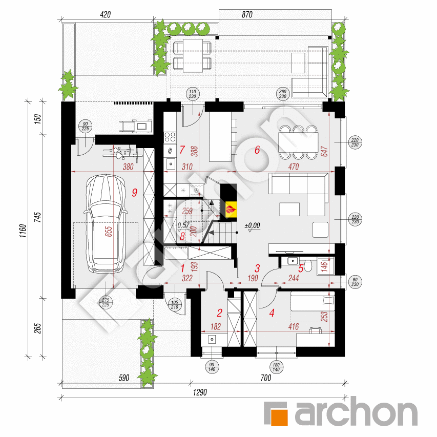 gotowy projekt Dom w malinówkach 44 (GE) rzut parteru