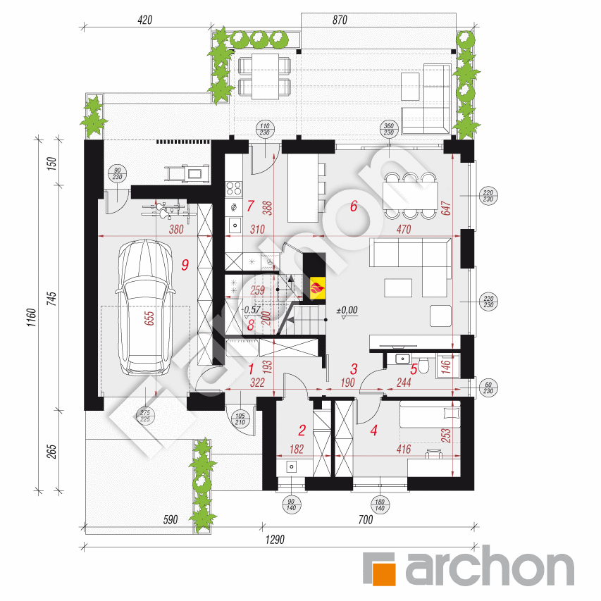 gotowy projekt Dom w malinówkach 44 (GE) rzut parteru