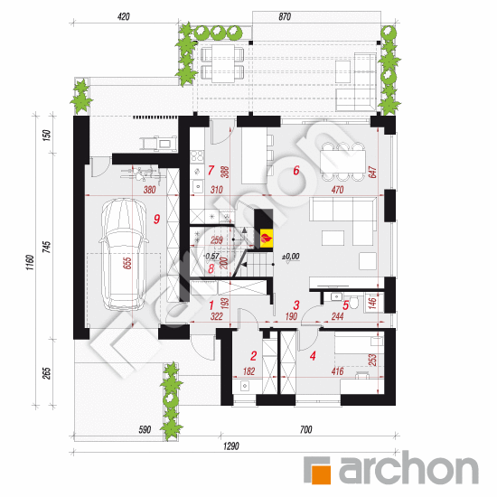 gotowy projekt Dom w malinówkach 44 (GE) rzut parteru