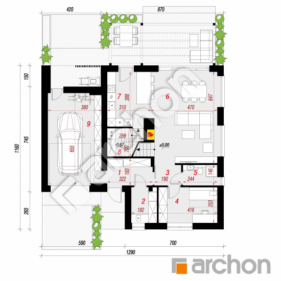 gotowy projekt Dom w malinówkach 44 (GE) rzut parteru