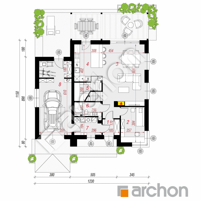 gotowy projekt Dom w malinówkach 26 (G) rzut parteru